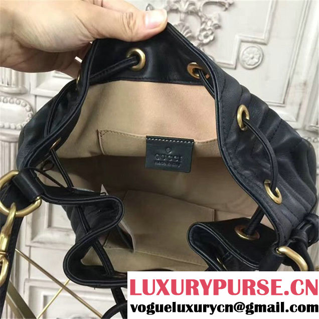 Gucci GG Marmont Quilted Bucket 20cm Bag Calfskin Leather Fall Winter 2017 Collection Black