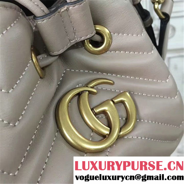 Gucci GG Marmont Quilted Bucket 20cm Bag Calfskin Leather Fall Winter 2017 Collection Beige