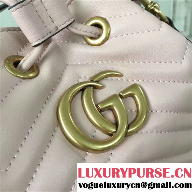 Gucci GG Marmont Quilted Bucket 20cm Bag Calfskin Leather Fall Winter 2017 Collection Pink