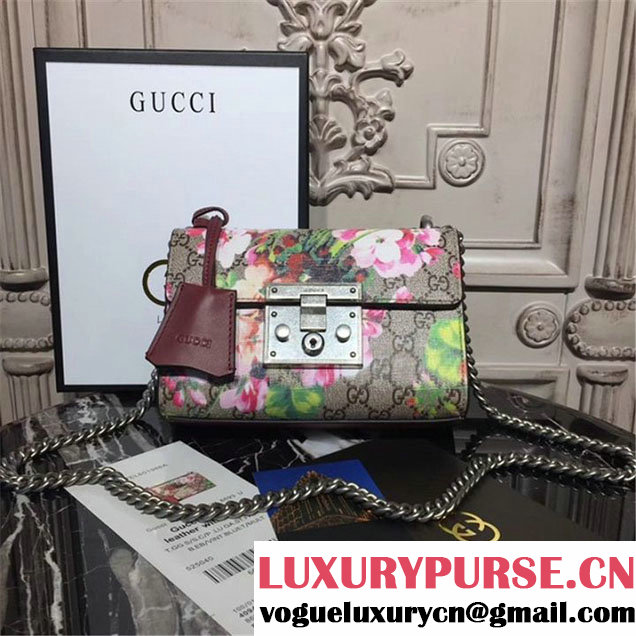 Gucci Padlock Small GG Blooms Shoulder Bag 20cm 432182 Fall Winter 2017 Collection Burgundy