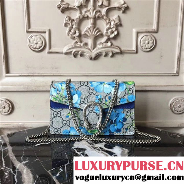 Gucci Dionysus GG Blooms Super Mini Bag 17cm 476432 Fall Winter 2017 Collection Neutral Blue