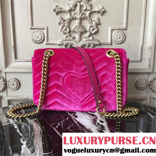 Gucci Marmont Chevron Feather Embroidered Velvet Shoulder Bag 22cm 443497 Fall Winter 2017 Collection Pink