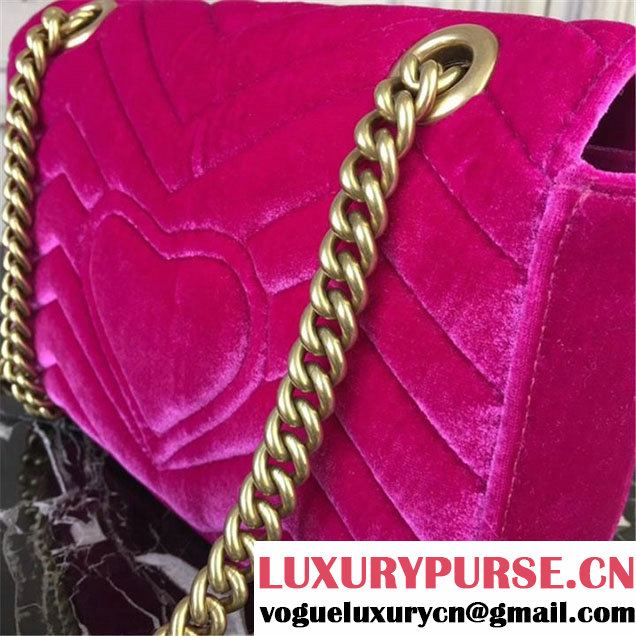 Gucci Marmont Chevron Feather Embroidered Velvet Shoulder Bag 22cm 443497 Fall Winter 2017 Collection Pink