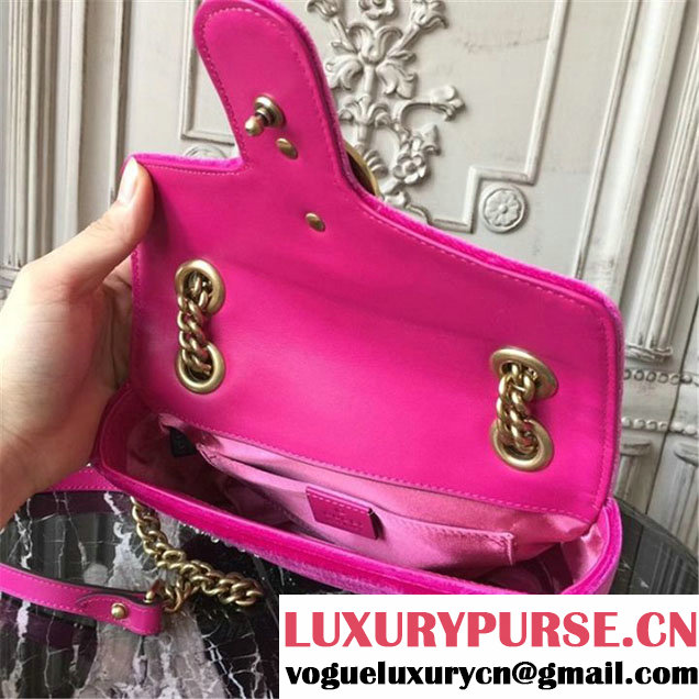 Gucci Marmont Chevron Feather Embroidered Velvet Shoulder Bag 22cm 443497 Fall Winter 2017 Collection Pink