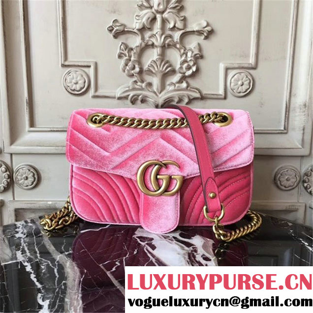 Gucci Marmont Chevron Velvet Shoulder Bag 22cm 443497 Fall Winter 2017 Collection Pink