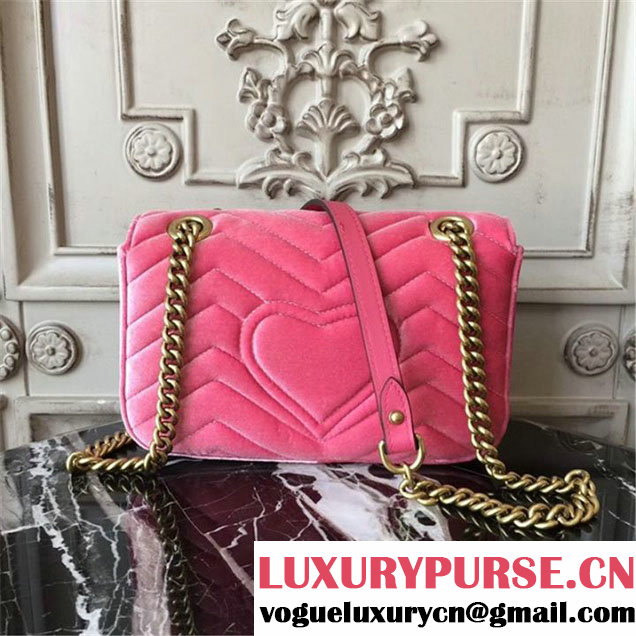 Gucci Marmont Chevron Velvet Shoulder Bag 22cm 443497 Fall Winter 2017 Collection Pink