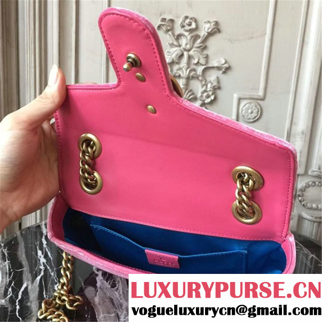 Gucci Marmont Chevron Velvet Shoulder Bag 22cm 443497 Fall Winter 2017 Collection Pink