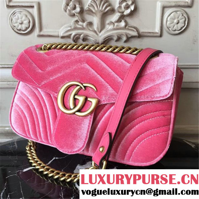 Gucci Marmont Chevron Velvet Shoulder Bag 22cm 443497 Fall Winter 2017 Collection Pink