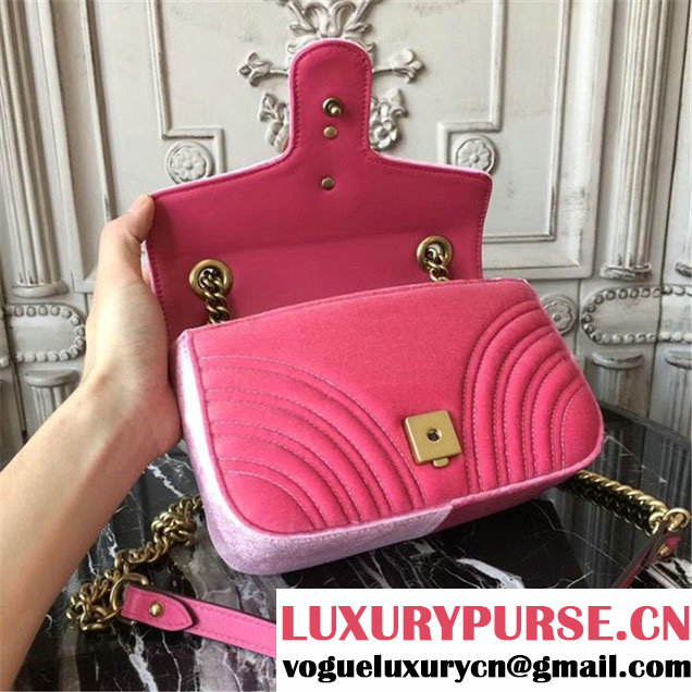 Gucci Marmont Chevron Velvet Shoulder Bag 22cm 443497 Fall Winter 2017 Collection Pink