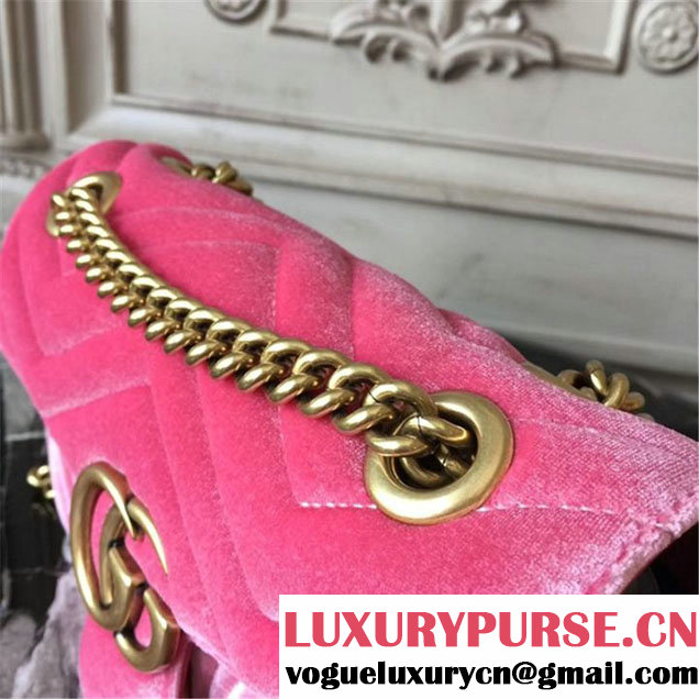 Gucci Marmont Chevron Velvet Shoulder Bag 22cm 443497 Fall Winter 2017 Collection Pink