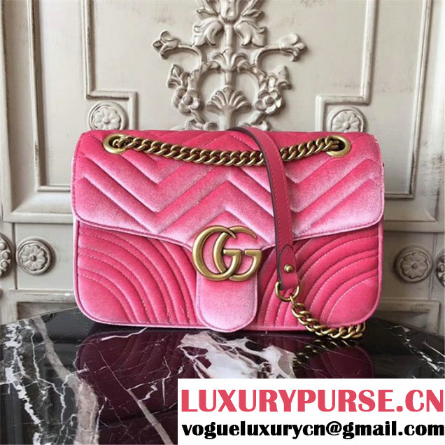 Gucci Marmont Chevron Velvet Shoulder Bag 26cm 443497 Fall Winter 2017 Collection Pink