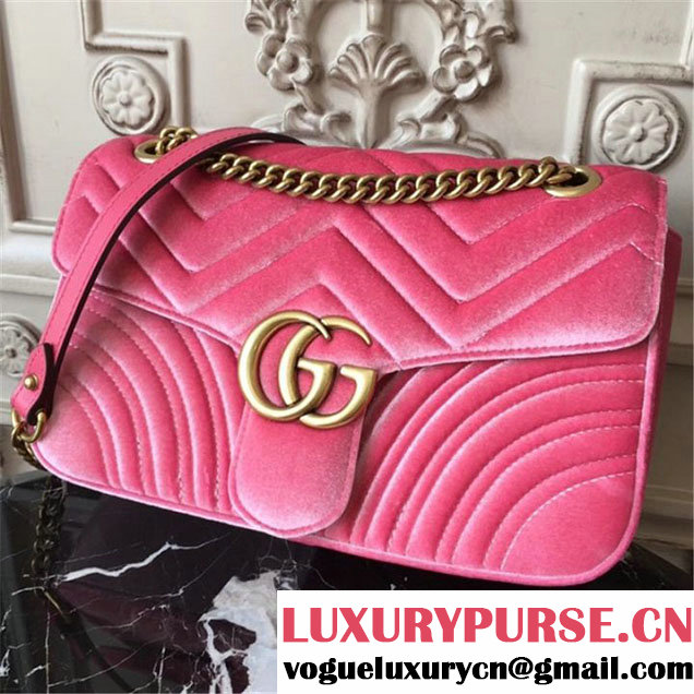 Gucci Marmont Chevron Velvet Shoulder Bag 26cm 443497 Fall Winter 2017 Collection Pink