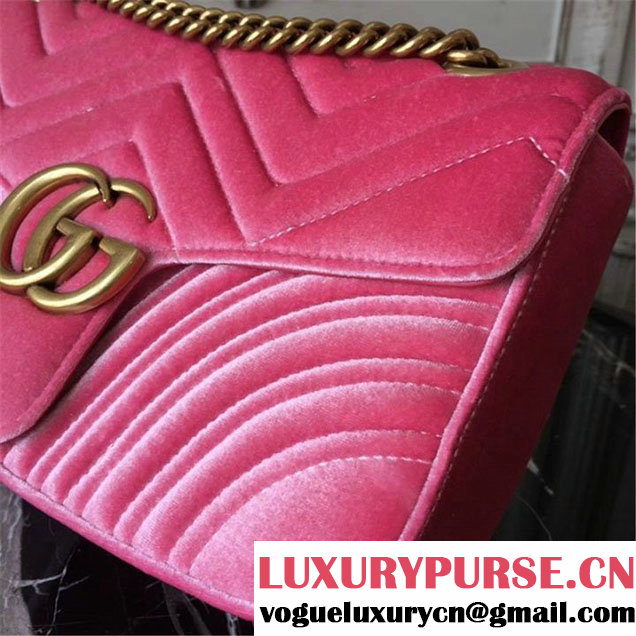 Gucci Marmont Chevron Velvet Shoulder Bag 26cm 443497 Fall Winter 2017 Collection Pink