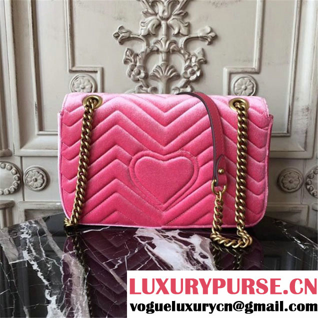 Gucci Marmont Chevron Velvet Shoulder Bag 26cm 443497 Fall Winter 2017 Collection Pink