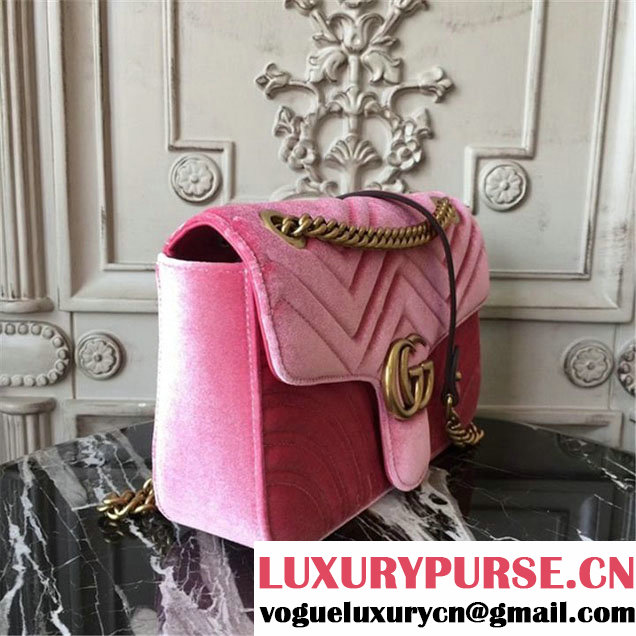 Gucci Marmont Chevron Velvet Shoulder Bag 26cm 443497 Fall Winter 2017 Collection Pink
