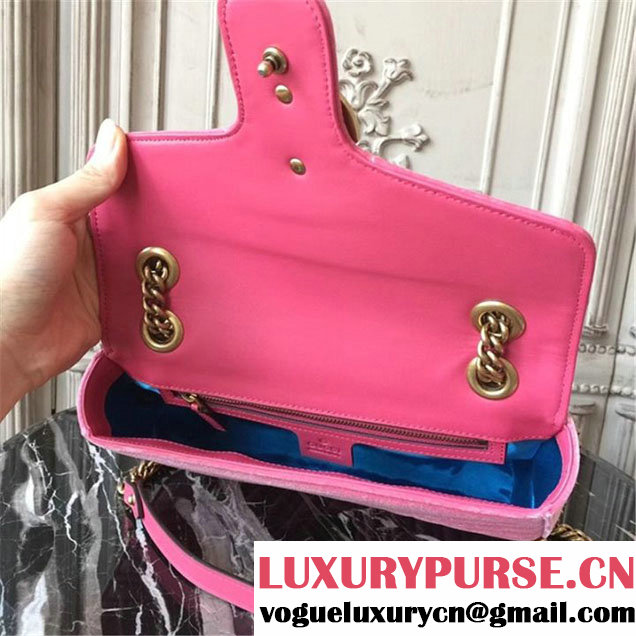 Gucci Marmont Chevron Velvet Shoulder Bag 26cm 443497 Fall Winter 2017 Collection Pink