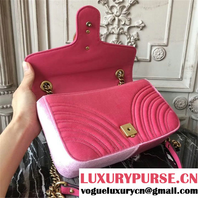 Gucci Marmont Chevron Velvet Shoulder Bag 26cm 443497 Fall Winter 2017 Collection Pink