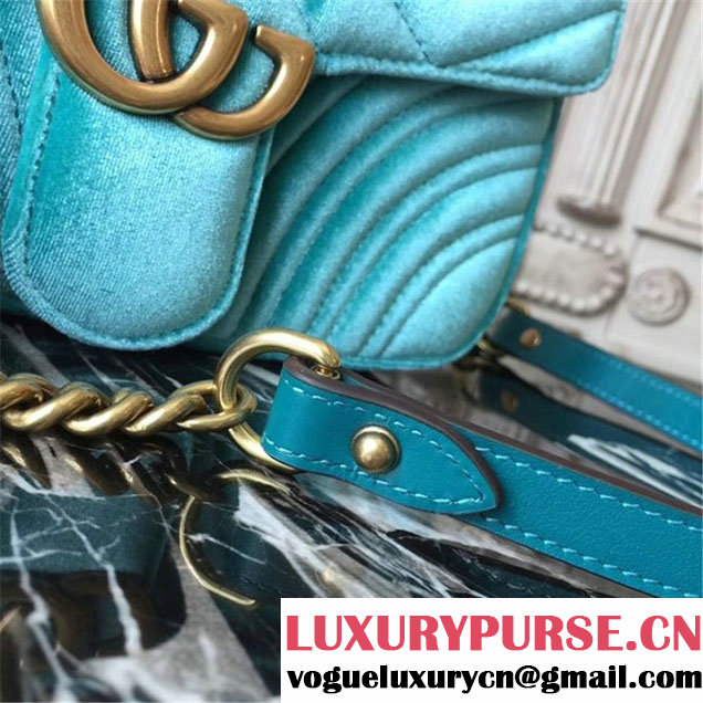 Gucci Marmont Chevron Velvet Shoulder Bag 22cm 443497 Fall Winter 2017 Collection Turqouise
