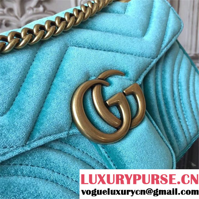 Gucci Marmont Chevron Velvet Shoulder Bag 22cm 443497 Fall Winter 2017 Collection Turqouise