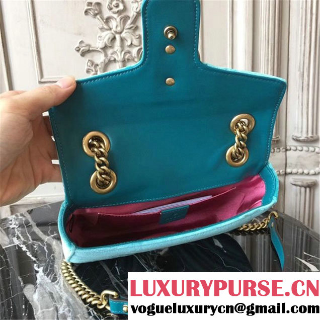 Gucci Marmont Chevron Velvet Shoulder Bag 22cm 443497 Fall Winter 2017 Collection Turqouise