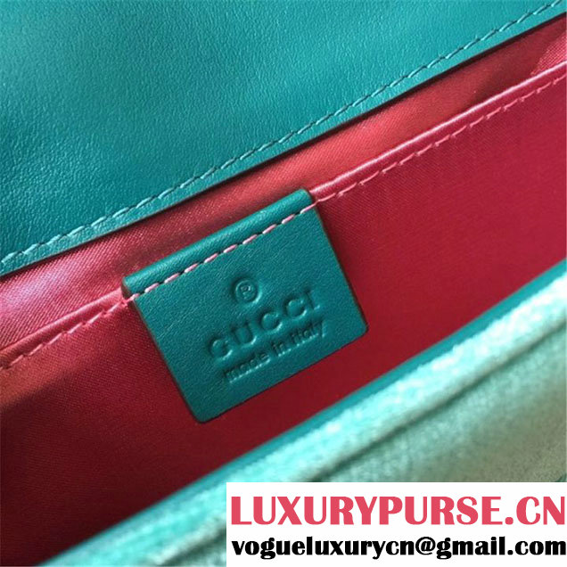 Gucci Marmont Chevron Velvet Shoulder Bag 22cm 443497 Fall Winter 2017 Collection Turqouise