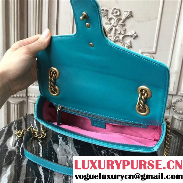 Gucci Marmont Chevron Velvet Shoulder Bag 26cm 443497 Fall Winter 2017 Collection Turqouise