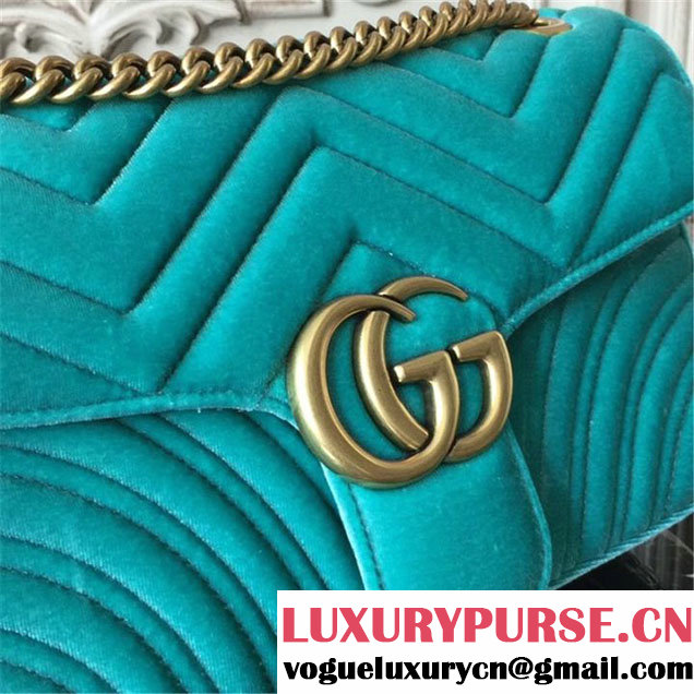 Gucci Marmont Chevron Velvet Shoulder Bag 26cm 443497 Fall Winter 2017 Collection Turqouise