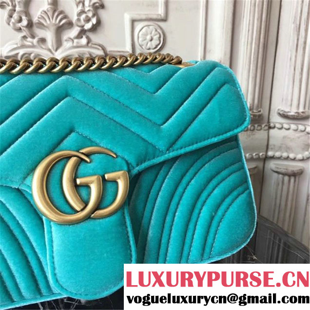 Gucci Marmont Chevron Velvet Shoulder Bag 26cm 443497 Fall Winter 2017 Collection Turqouise