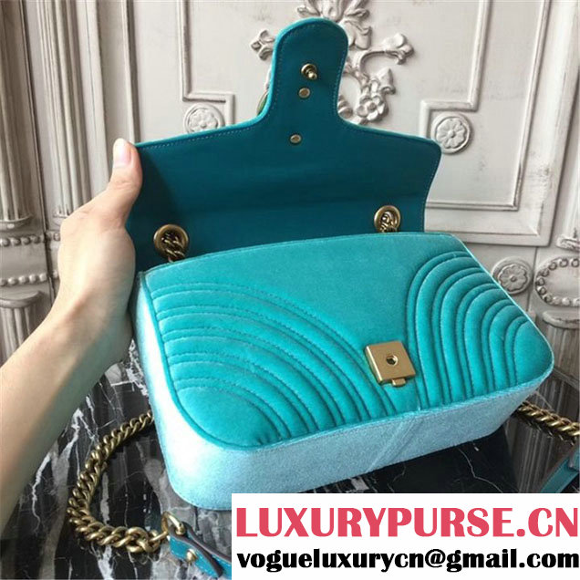 Gucci Marmont Chevron Velvet Shoulder Bag 26cm 443497 Fall Winter 2017 Collection Turqouise