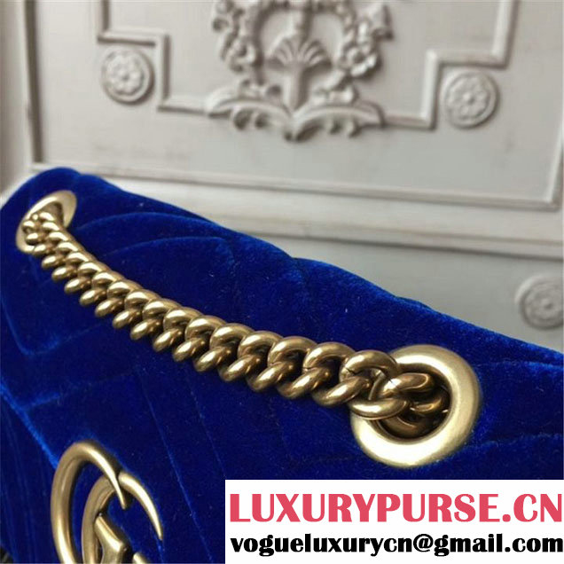 Gucci Marmont Chevron Velvet Shoulder Bag 22cm 443497 Fall Winter 2017 Collection Blue