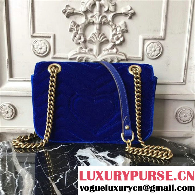 Gucci Marmont Chevron Velvet Shoulder Bag 22cm 443497 Fall Winter 2017 Collection Blue