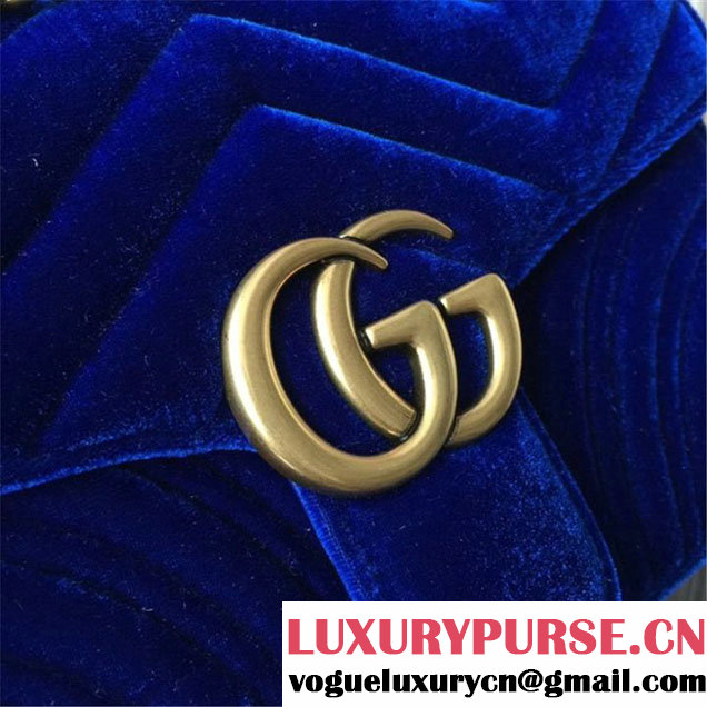 Gucci Marmont Chevron Velvet Shoulder Bag 22cm 443497 Fall Winter 2017 Collection Blue