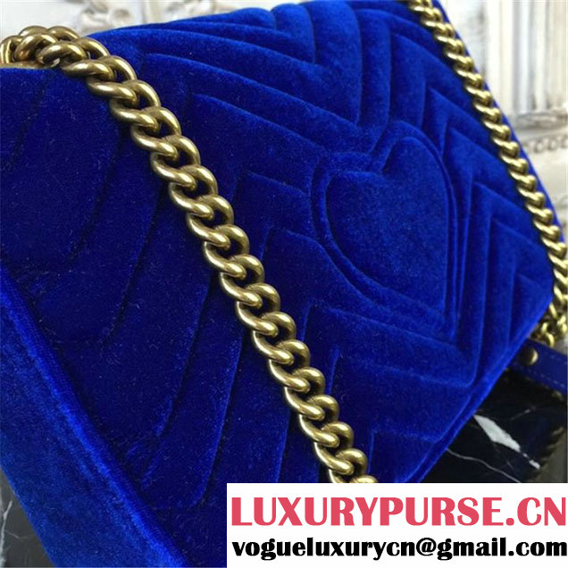 Gucci Marmont Chevron Velvet Shoulder Bag 26cm 443497 Fall Winter 2017 Collection Blue