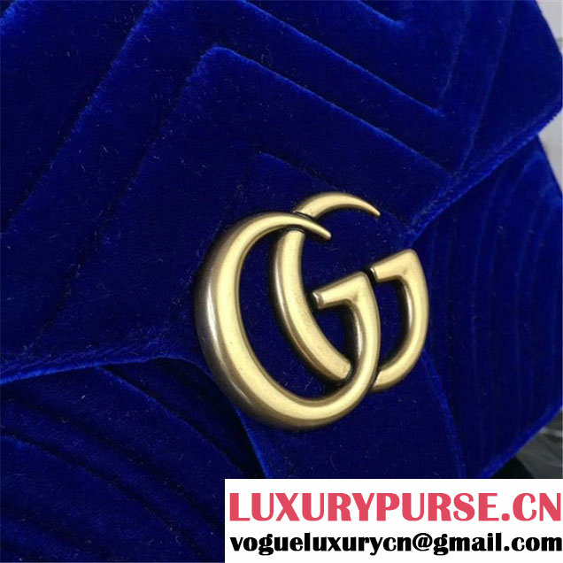 Gucci Marmont Chevron Velvet Shoulder Bag 26cm 443497 Fall Winter 2017 Collection Blue