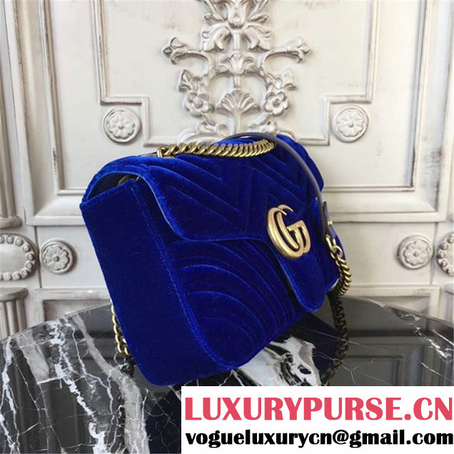 Gucci Marmont Chevron Velvet Shoulder Bag 26cm 443497 Fall Winter 2017 Collection Blue