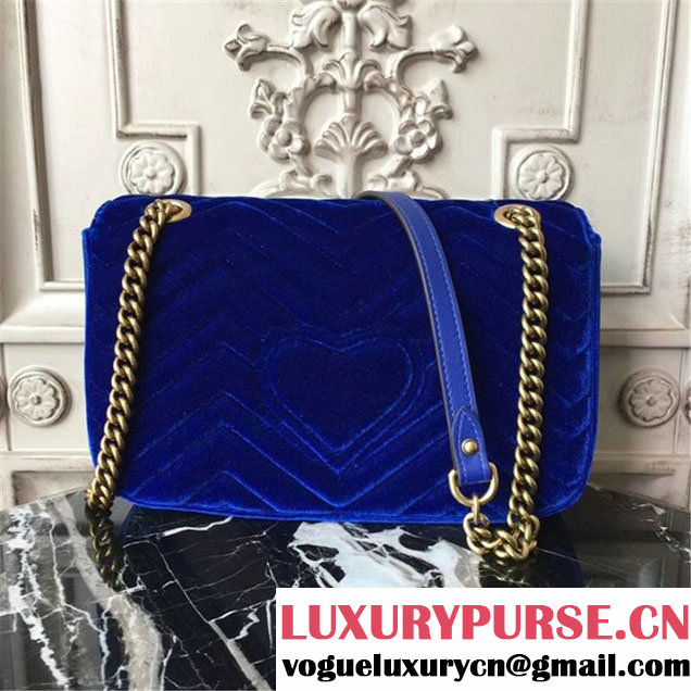 Gucci Marmont Chevron Velvet Shoulder Bag 26cm 443497 Fall Winter 2017 Collection Blue