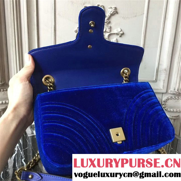 Gucci Marmont Chevron Velvet Shoulder Bag 26cm 443497 Fall Winter 2017 Collection Blue
