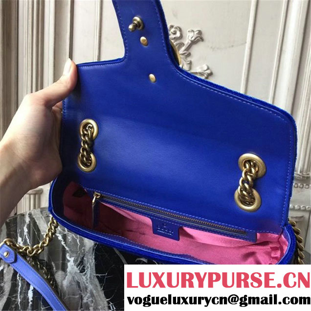 Gucci Marmont Chevron Velvet Shoulder Bag 26cm 443497 Fall Winter 2017 Collection Blue