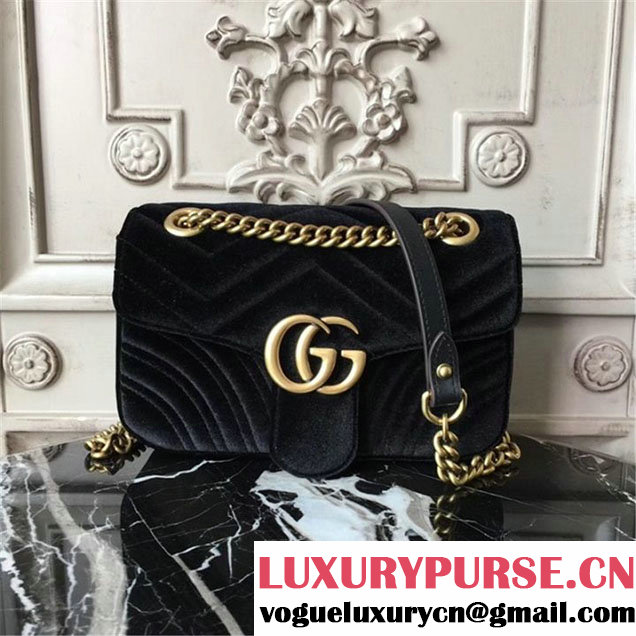 Gucci Marmont Chevron Velvet Shoulder Bag 22cm 443497 Fall Winter 2017 Collection Black