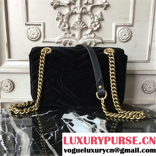Gucci Marmont Chevron Velvet Shoulder Bag 22cm 443497 Fall Winter 2017 Collection Black