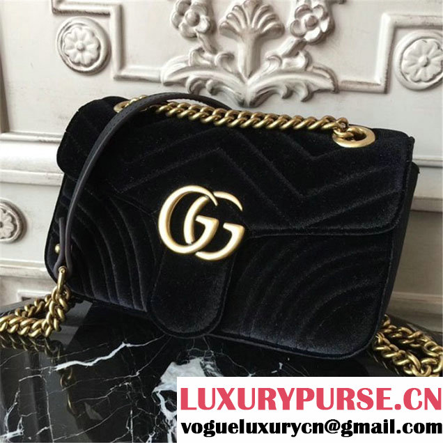 Gucci Marmont Chevron Velvet Shoulder Bag 22cm 443497 Fall Winter 2017 Collection Black