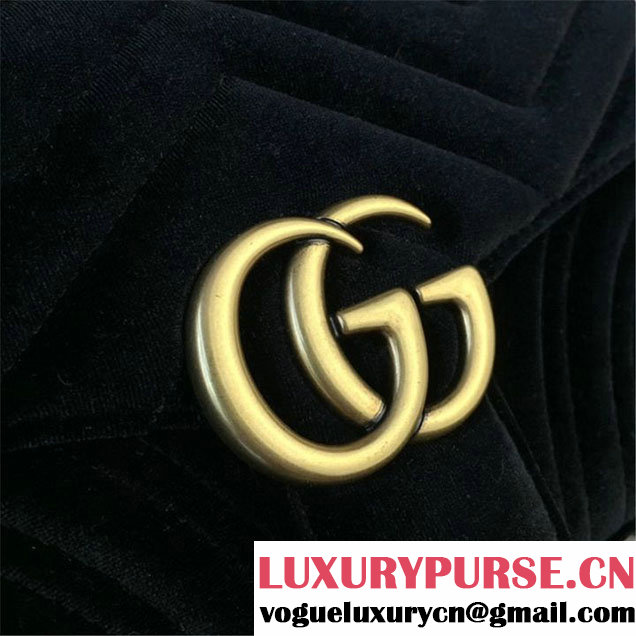 Gucci Marmont Chevron Velvet Shoulder Bag 22cm 443497 Fall Winter 2017 Collection Black