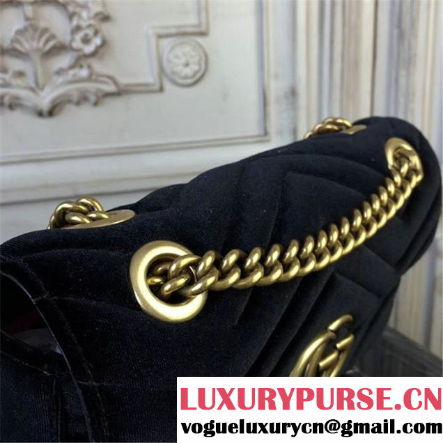 Gucci Marmont Chevron Velvet Shoulder Bag 22cm 443497 Fall Winter 2017 Collection Black