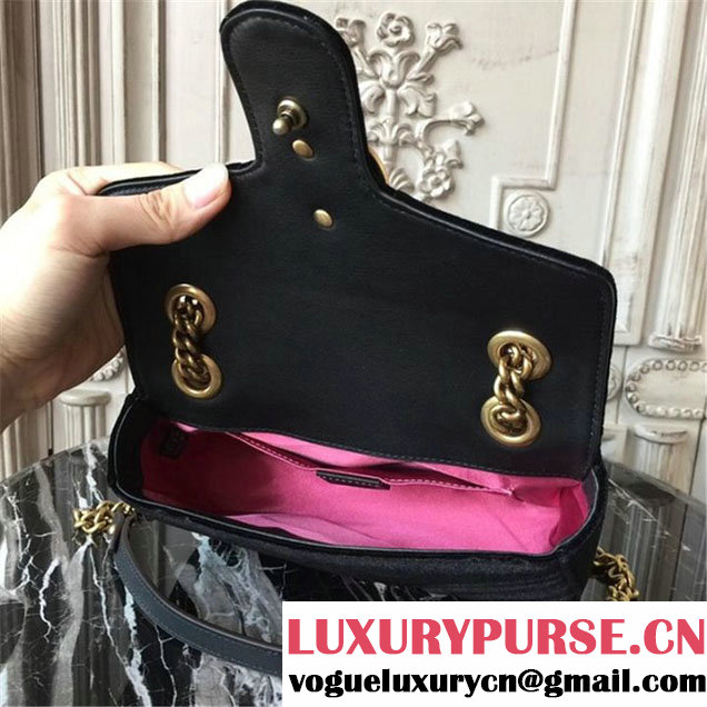 Gucci Marmont Chevron Velvet Shoulder Bag 22cm 443497 Fall Winter 2017 Collection Black
