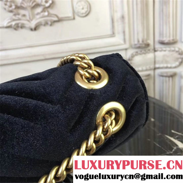 Gucci Marmont Chevron Velvet Shoulder Bag 26cm 443497 Fall Winter 2017 Collection Black