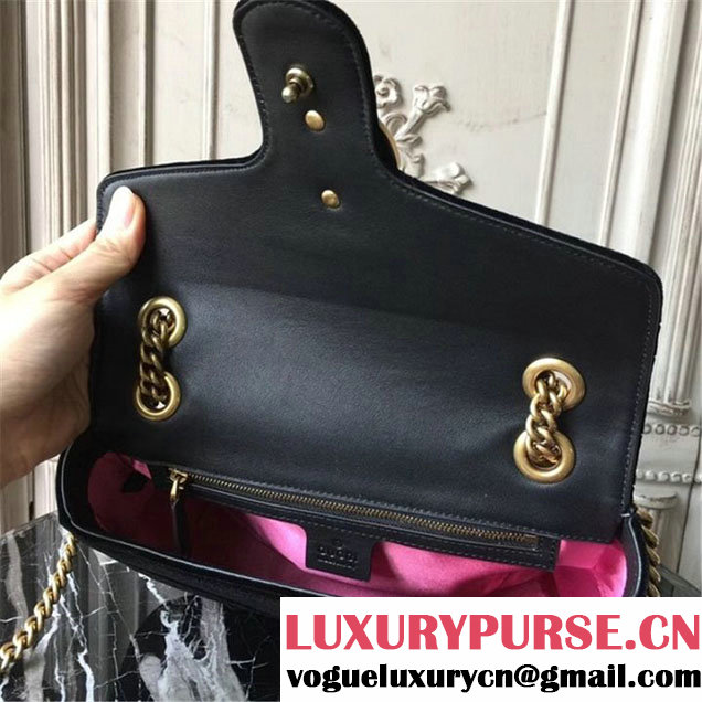 Gucci Marmont Chevron Velvet Shoulder Bag 26cm 443497 Fall Winter 2017 Collection Black