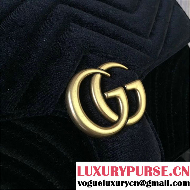 Gucci Marmont Chevron Velvet Shoulder Bag 26cm 443497 Fall Winter 2017 Collection Black