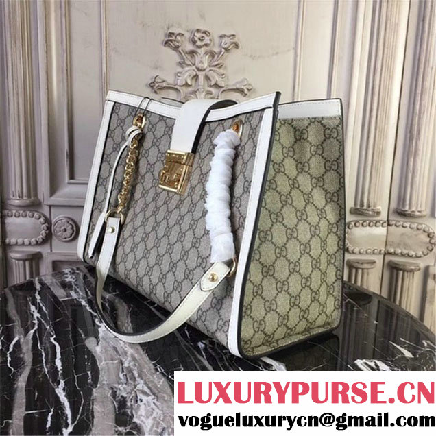 Gucci Padlock GG Supreme Canvas Shoulder Bag 34cm Fall Winter 2017 Collection White