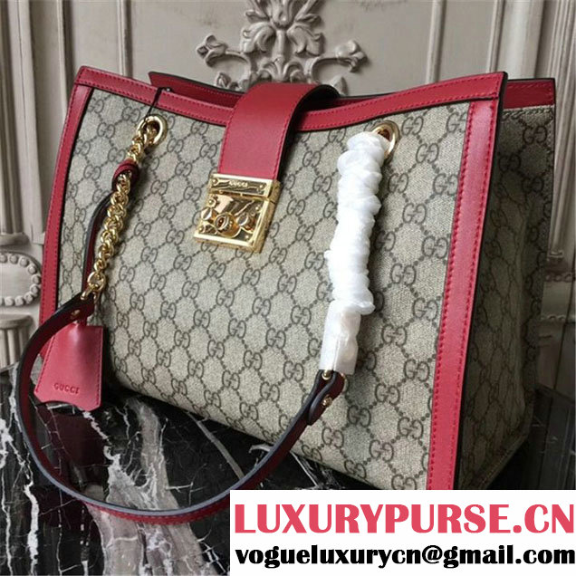 Gucci Padlock GG Supreme Canvas Shoulder Bag 34cm Fall Winter 2017 Collection Burgundy