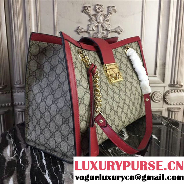 Gucci Padlock GG Supreme Canvas Shoulder Bag 34cm Fall Winter 2017 Collection Burgundy